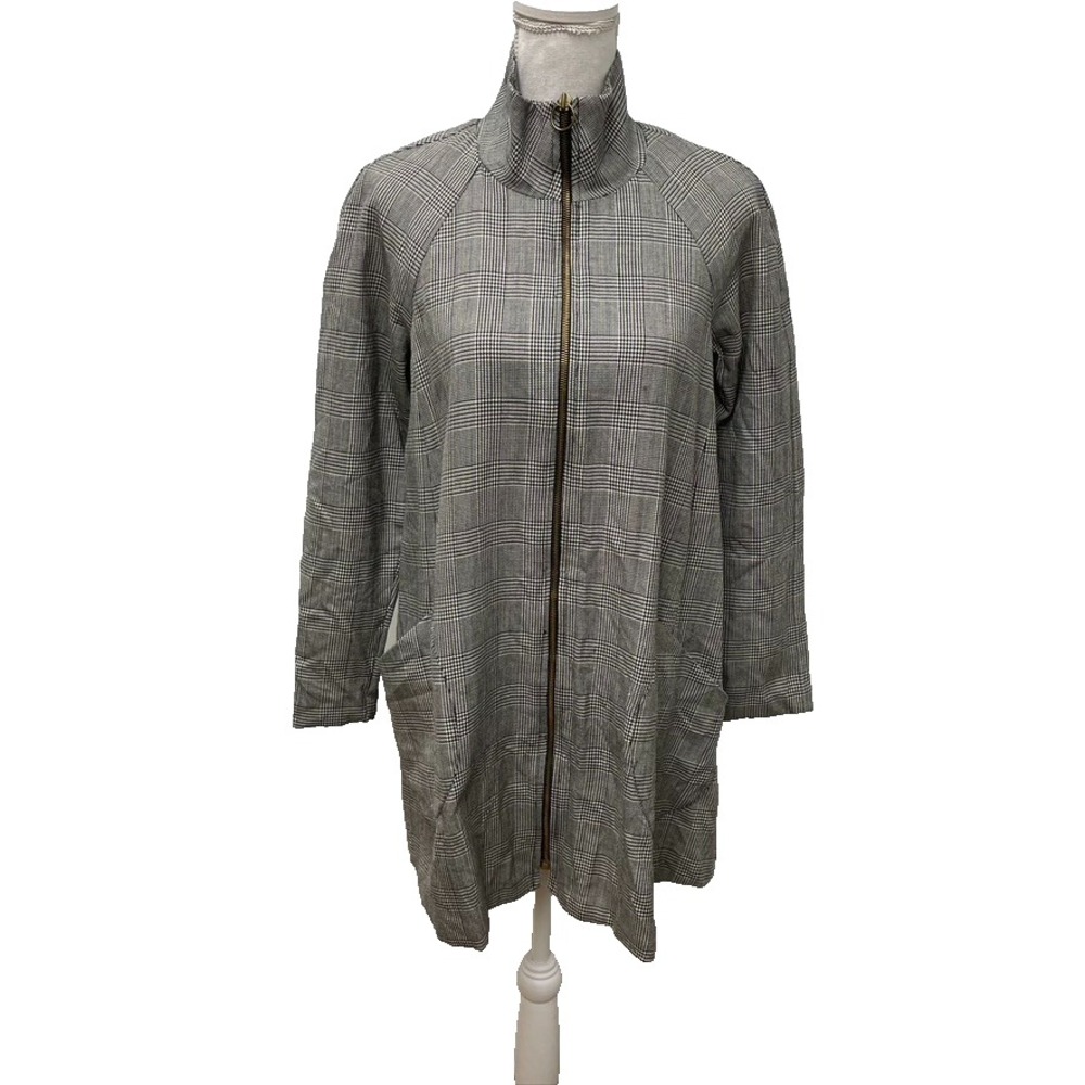 Anna Sui Wool Jacket Womens Small Mid Length Full Zip Houndstooth Plaid Classic